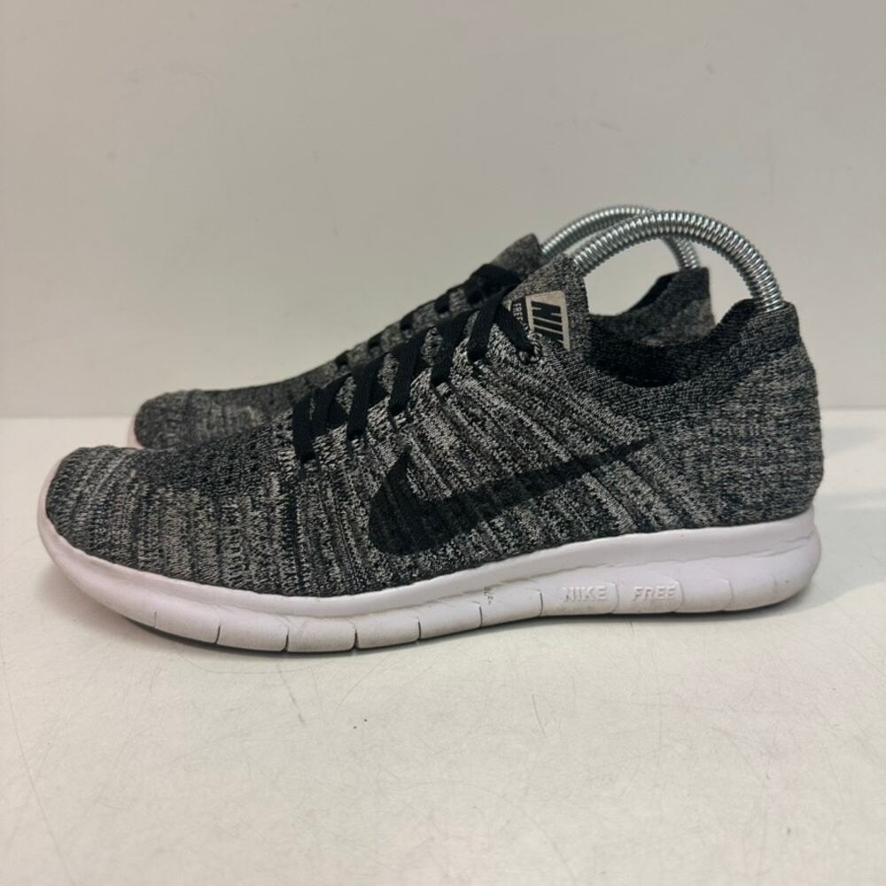 GUC Nike Wmns Free RN Flyknit White / Black Oreo Women's Running Shoe Sneaker 9